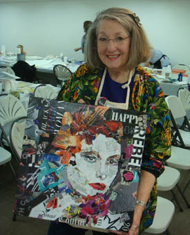 Nancy and her Collage, Dallas Workshop
