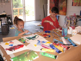 Aiden and Sophia Painting their New Masterpieces
