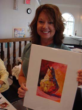 Debi and a Matted Paper Painting
